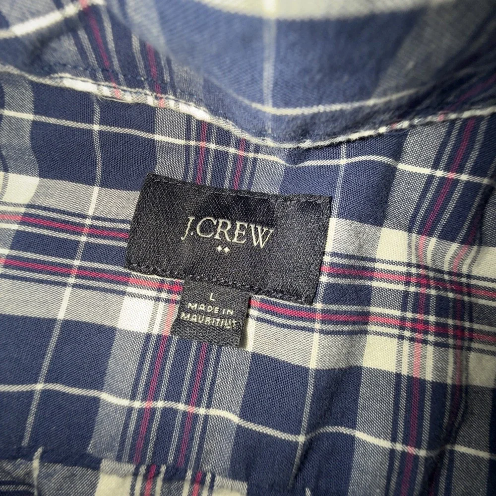 J.Crew Mens Plaid Button Down Shirt Blue Cotton Size Large Preppy Coastal Casual - Picture 4 of 6